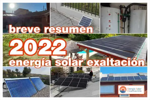 Collage con el resumen de las instalaciones de 2022: termotanque, colectores y paneles sobre techos