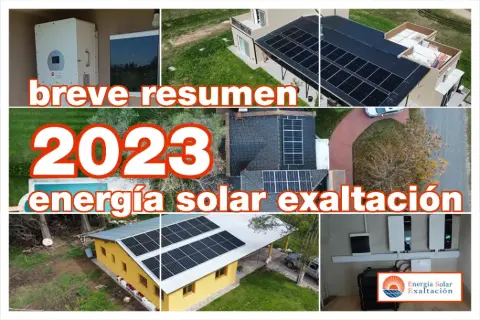 Collage con el resumen de las instalaciones de 2023: paneles sobre techos de casas e inversores